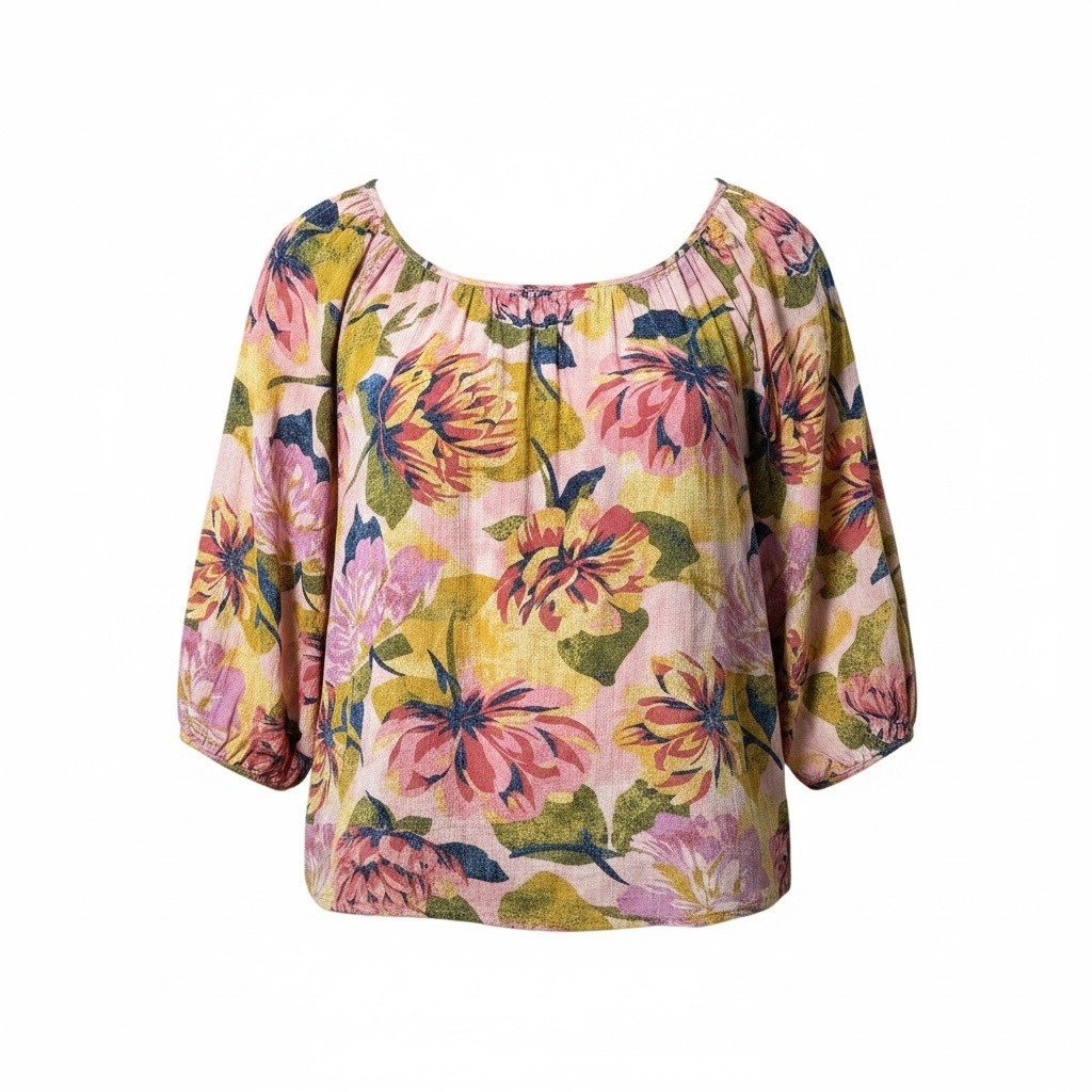 Terra & Sky Blouse Womens 2x Pink Floral Nwt Square Neck 3/4 Sleeve Viscose